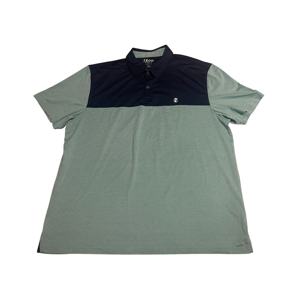 00744‎ IZOD GOLF Men's XXL Navy Blue Teal Color Block Polo Shirt Stretch - Picture 8 of 10